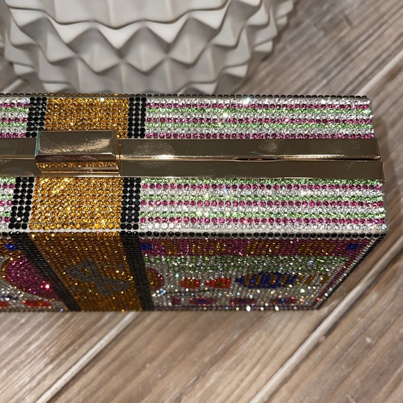 NWT Rich Girl Rhinestone Money Studded Box Clutch